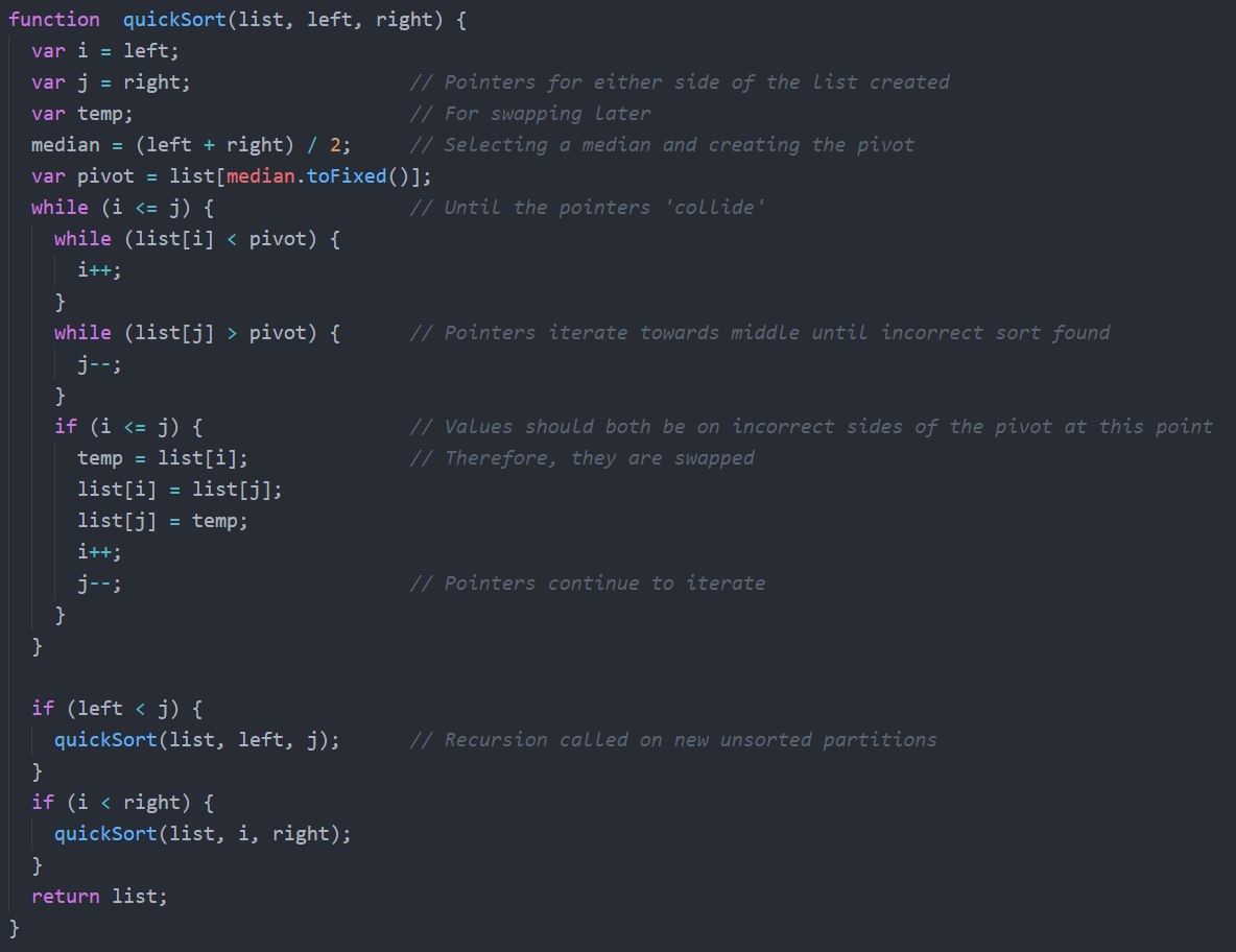 Quicksort Algorithm in JS